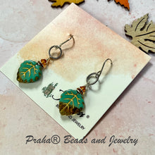 Load image into Gallery viewer, Czech Glass Blue and Gold Leaf Earrings in Sterling Silver
