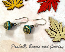 Load image into Gallery viewer, Czech Glass Blue and Gold Saucer Earrings in Sterling Silver
