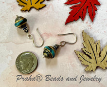 Load image into Gallery viewer, Czech Glass Blue and Gold Saucer Earrings in Sterling Silver
