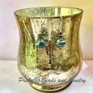 Czech Glass Blue and Gold Saucer Earrings in Sterling Silver