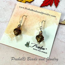 Load image into Gallery viewer, Czech Glass Green and Amber Turbine Earrings in Sterling Silver
