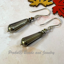 Load image into Gallery viewer, Czech Glass Gray Faceted Dangle Drop Earrings in Sterling Silver
