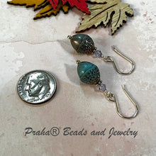 Load image into Gallery viewer, Czech Glass Robin Egg Blue Acorn Earrings in Sterling Silver
