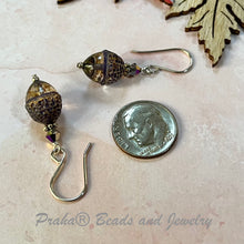Load image into Gallery viewer, Czech Glass Beige and Purple Acorn Earrings in Sterling Silver
