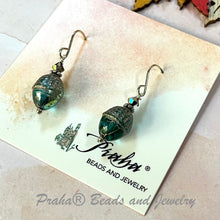 Load image into Gallery viewer, Czech Glass Sea Foam Green and Gold Acorn Earrings in Sterling Silver
