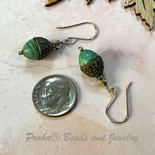 Load image into Gallery viewer, Czech Glass Sea Foam Green Acorn Earrings in Sterling Silver
