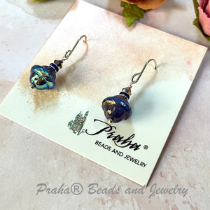 Czech Glass Royal Blue and Purple Saucer Earrings in Sterling Silver