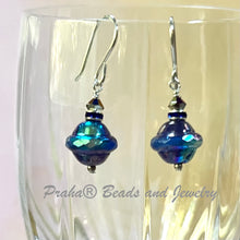 Load image into Gallery viewer, Czech Glass Royal Blue and Purple Saucer Earrings in Sterling Silver
