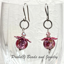 Load image into Gallery viewer, Funky Vintage Czech Lampwork Glass Pink Foil Earrings in Sterling Silver
