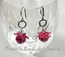 Load image into Gallery viewer, Funky Vintage Czech Lampwork Glass Pink Foil Earrings in Sterling Silver
