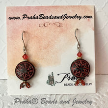 Load image into Gallery viewer, Czech Glass Red Ishtar Coin Earrings in Sterling Silver
