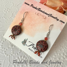Load image into Gallery viewer, Czech Glass Red Ishtar Coin Earrings in Sterling Silver

