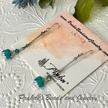 Load image into Gallery viewer, Czech Glass Caribbean Blue Cathedral Earrings in Sterling Silver
