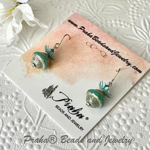 Czech Glass Seafoam Green Saturn Earrings in Sterling Silver