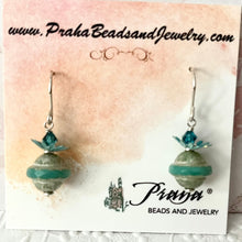 Load image into Gallery viewer, Czech Glass Seafoam Green Saturn Earrings in Sterling Silver
