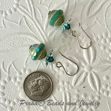 Load image into Gallery viewer, Czech Glass Seafoam Green Saturn Earrings in Sterling Silver
