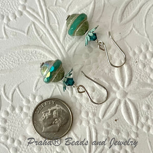 Czech Glass Seafoam Green Saturn Earrings in Sterling Silver