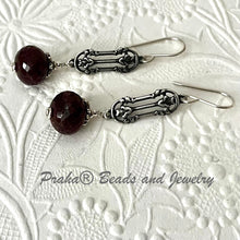 Load image into Gallery viewer, Raw Ruby Rondell and Floral Rosebud Link Earrings in Sterling Silver
