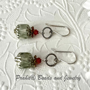 Czech Glass Pale Green Cathedral Earrings in Sterling Silver