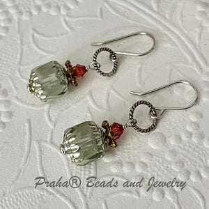 Czech Glass Pale Green Cathedral Earrings in Sterling Silver