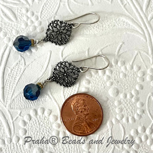 Bright Blue Swarovski Crystal Drop Earrings in Sterling Silver
