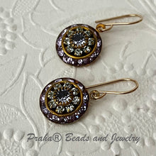 Load image into Gallery viewer, Vintage Three Layer Swarovski Crystal Filigree Earrings in Tanzanite, Aqua and Sapphire, Mixed Metal
