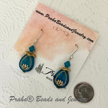 Load image into Gallery viewer, Czech Glass Caribbean Blue Lotus Earrings, Mixed Metal
