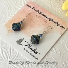 Load image into Gallery viewer, Czech Glass Navy Blue Saturn Earrings in Sterling Silver
