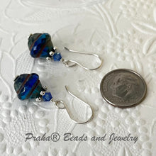 Load image into Gallery viewer, Czech Glass Navy Blue Saturn Earrings in Sterling Silver
