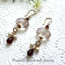 Load image into Gallery viewer, Rose Quartz Nugget, Garnet and Freshwater Pearl Earrings in 14K Gold Fill
