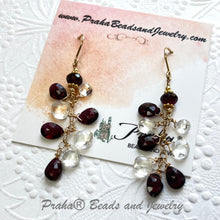 Load image into Gallery viewer, Garnet and White Topaz Briollet Dangle Earrings in 14K Gold Fill
