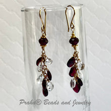 Load image into Gallery viewer, Garnet and White Topaz Briollet Dangle Earrings in 14K Gold Fill
