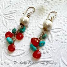 Load image into Gallery viewer, Multi Gemstone and Freshwater Pearl Dangle Earrings in 14K Gold Fill
