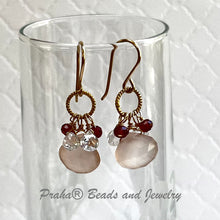 Load image into Gallery viewer, Pink Chalcedony, Garnet and White Topaz Cluster Earrings in 14K Gold Fill
