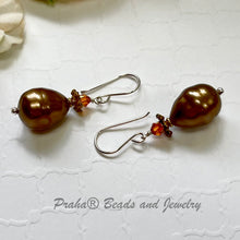 Load image into Gallery viewer, Shell &quot;Pearl&quot; Bronze Teardrop and Swarovski Crystal Drop Earrings in Sterling Silver
