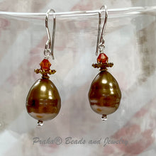 Load image into Gallery viewer, Shell &quot;Pearl&quot; Bronze Teardrop and Swarovski Crystal Drop Earrings in Sterling Silver

