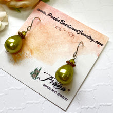Load image into Gallery viewer, Shell &quot;Pearl&quot; Green Teardrop and Swarovski Crystal Drop Earrings in Sterling Silver
