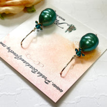 Load image into Gallery viewer, Shell &quot;Pearl&quot; Teal Teardrop and Swarovski Crystal Drop Earrings in Sterling Silver
