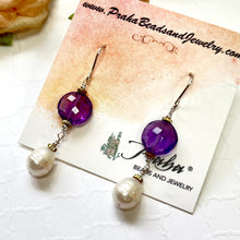 Load image into Gallery viewer, Amethyst and Freshwater Pearl Earrings in Sterling Silver
