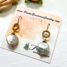 Load image into Gallery viewer, White Freshwater Coin Earrings in 24K Vermeil
