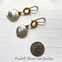 Load image into Gallery viewer, White Freshwater Coin Earrings in 24K Vermeil
