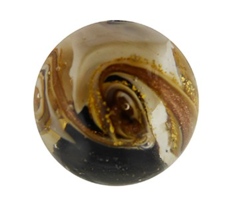 Murano Black and White with Aventurina and 24kt Gold Foil, Round 12MM