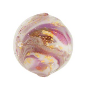 Murano Violet Marbled with Gold Foil Round Glass, 12MM