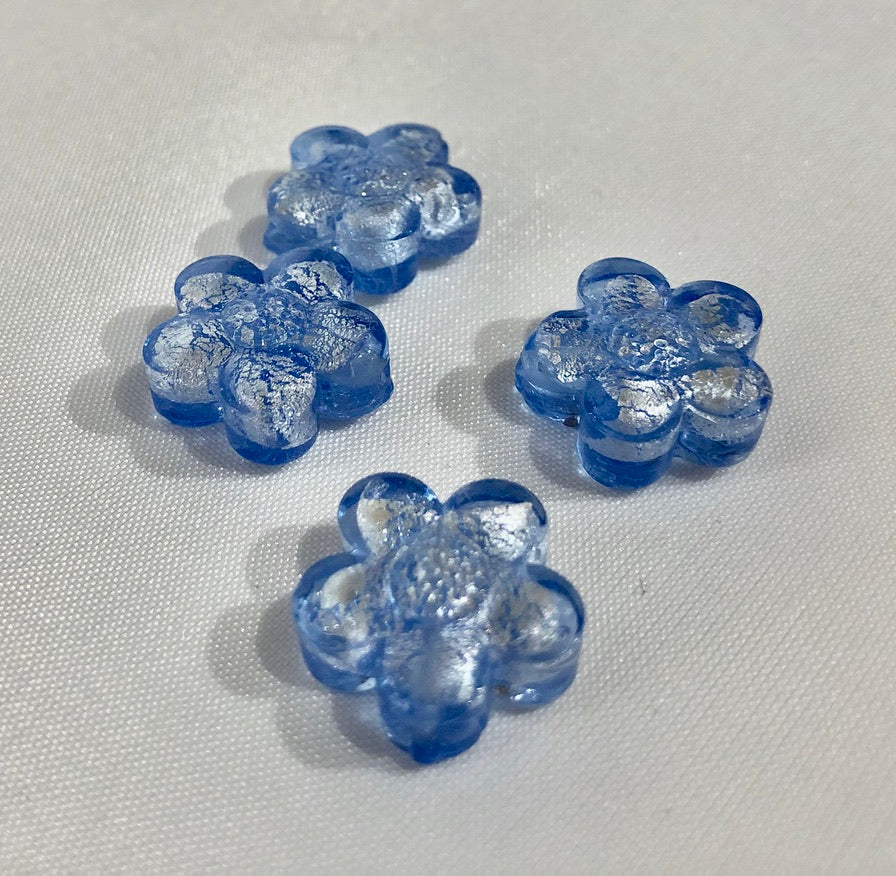 Murano Glass Light Blue Flower Beads, 15MM