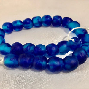 Aqua Swirl Recycled Glass Beads (11mm)