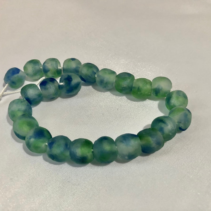 Green Blue Swirl Recycled Glass Beads (14mm)