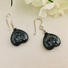Load image into Gallery viewer, Black Czech Glass Bead Upside Down Heart Earrings in Sterling Silver
