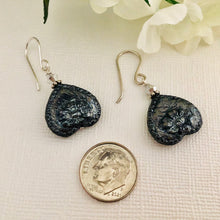 Load image into Gallery viewer, Black Czech Glass Bead Upside Down Heart Earrings in Sterling Silver
