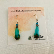 Load image into Gallery viewer, Czech Glass Caribbean Blue Faceted Dangle Drop Earrings, Sterling Silver
