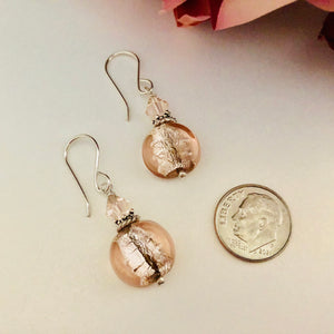 Light Peach Murano Glass Coin Earrings in Sterling Silver